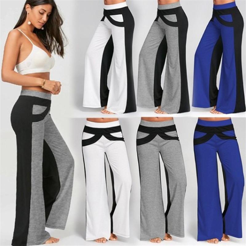 Chắp vá khởi động cắt quần pant cao eo đàn hồi quần rộng quần thể dục chạy lỏng lẻo nhảy yoga pant thể thao trang phục streetwear Color: blue Size: XXL