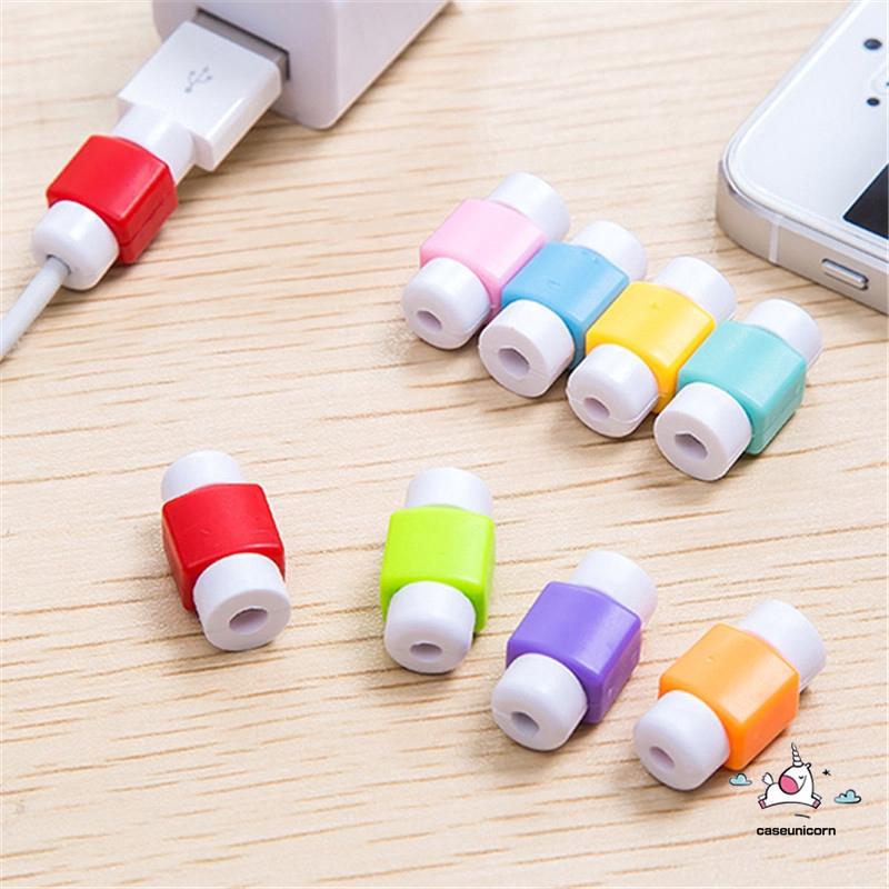 Set 5 Phụ Kiện Bảo Vệ Đầu Dây Cáp Sạc Đơn Giản Màu Sắc Dễ Thương Cho Iphone Android