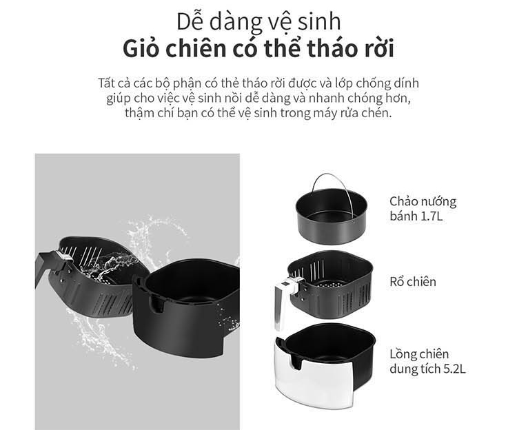 Nồi Chiên Không Dầu Điện Tử Lock&Lock EJF357BLK (5.2 Lít) - Hàng Chính Hãng