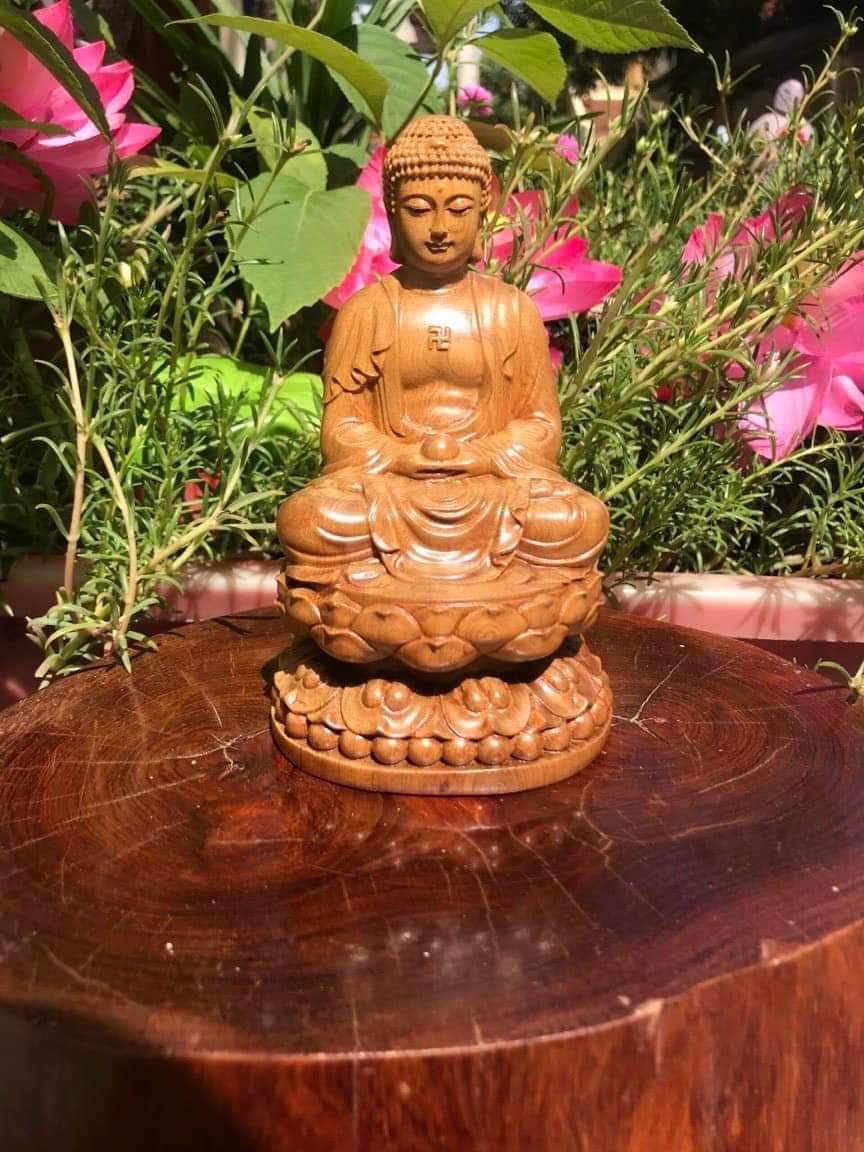 Tượng Phật A Di Đà - Phật Bà Quan Âm gỗ bách xanh để ô tô ,bàn làm việc đem lại may mắn tài lộc