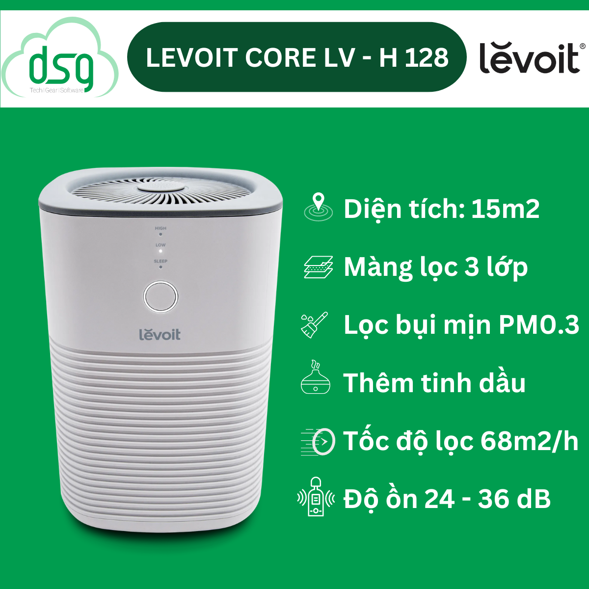 Levoit Máy Lọc Không Khí Levoit LV-H128 15m2 Bộ lọc HEPA 13 Lọc Bụi Mịn | Hàng Chính Hãng