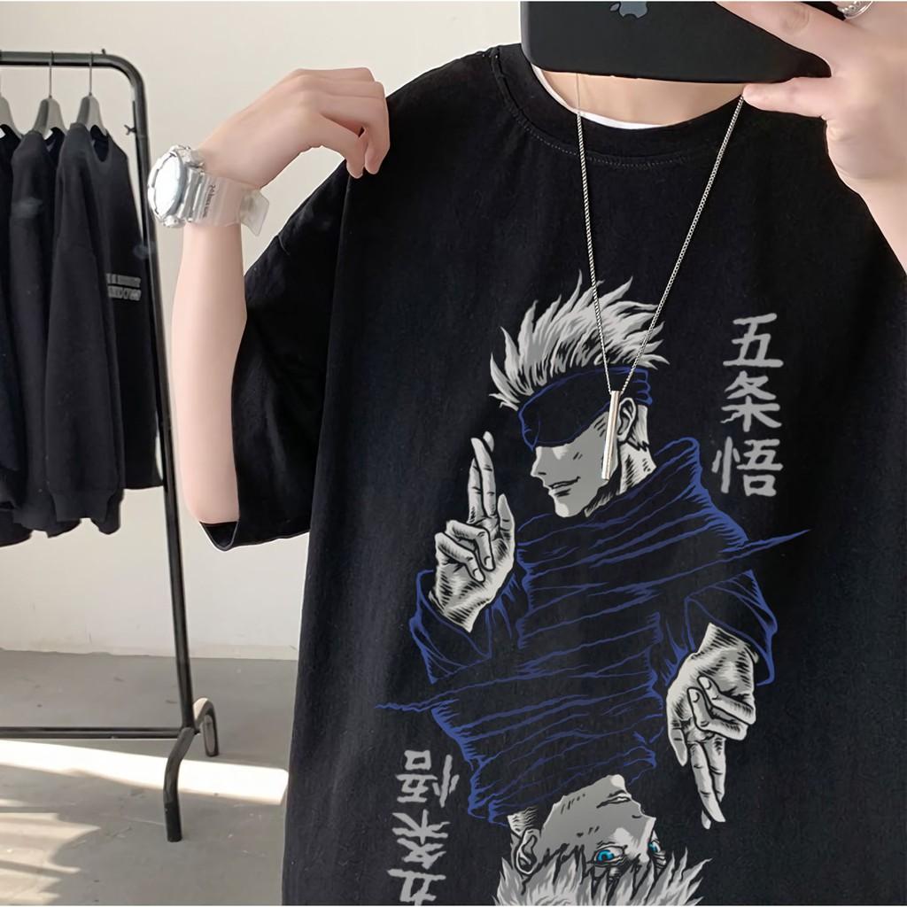 Áo phông anime Jujutsu Kaisen tay lỡ unisex form rộng cotton, áo thun anime oversize nam nữ ulzzang