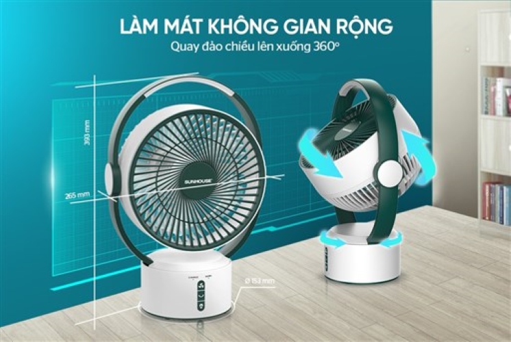 Quạt sạc tích điện pin Lithium cao cấp Sunhouse SHD7116 - Hàng chính hãng