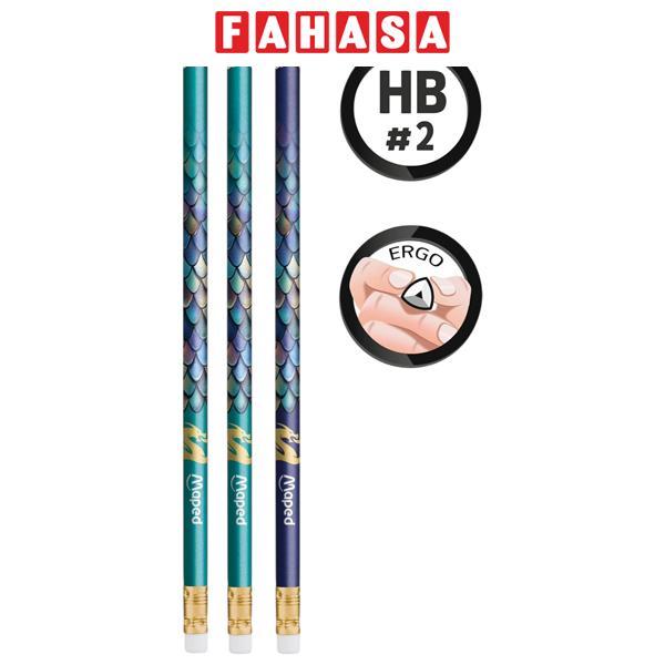 Vỉ 3 Bút Chì Đen HB Có Gôm Họa Tiết Rồng - Maped