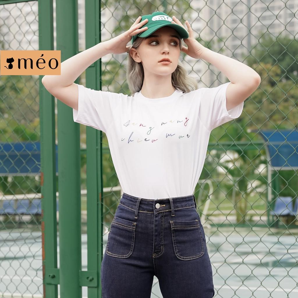 Áo thun tay lỡ Méo shop phông nữ cổ tròn cotton in chữ SNCM freesize form rộng