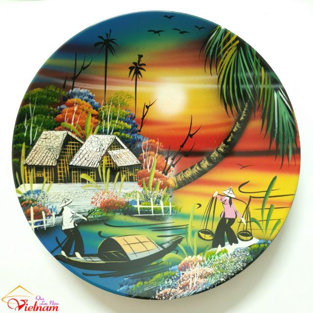 Đĩa Sơn Mài Lưu Niệm - Làng Quê Việt Nam