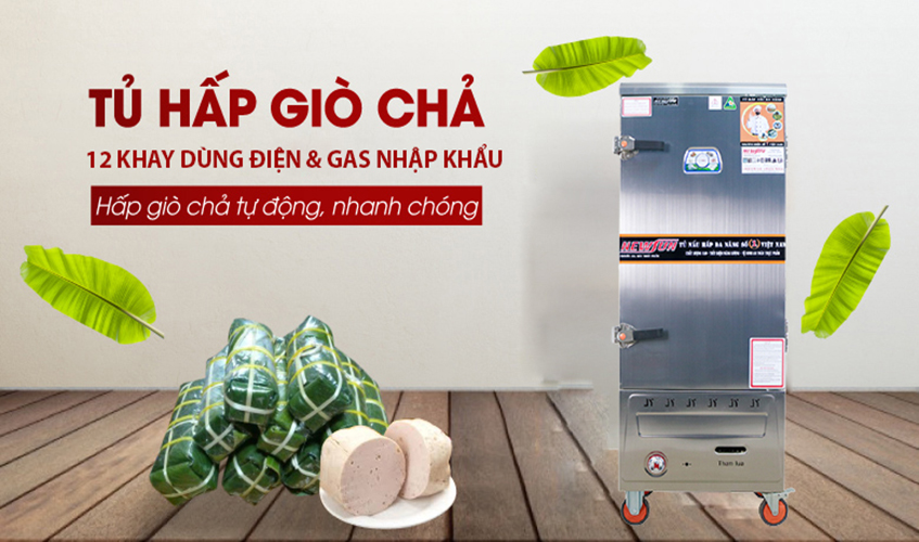 Tủ Hấp Giò Chả, Thực Phẩm 60 Kg Bằng Điện Gas 12 Khay Nhập Khẩu NEWSUN