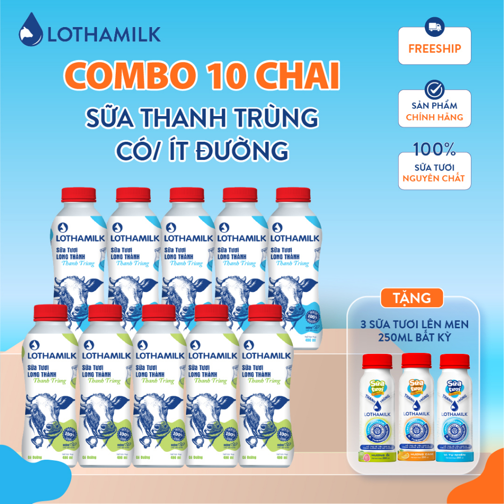 Sữa tươi thanh trùng Lothamilk chai 490ml