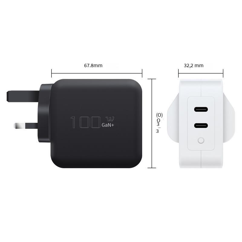 Kiểu dáng mới nhất GaN gallium nitride PD100W Đầu sạc cổng C+C kép C tiêu chuẩn Anh Bộ sạc nhanh đa giao thức PPS được chứng nhận UKCA