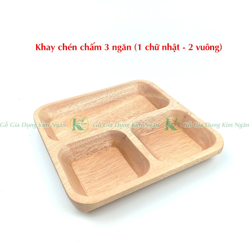 Khay Chén Chấm Gỗ 3 Ngăn và 4 Ngăn Đựng Nước Chấm Gia Vị Món Ăn - Gỗ Kim Ngân