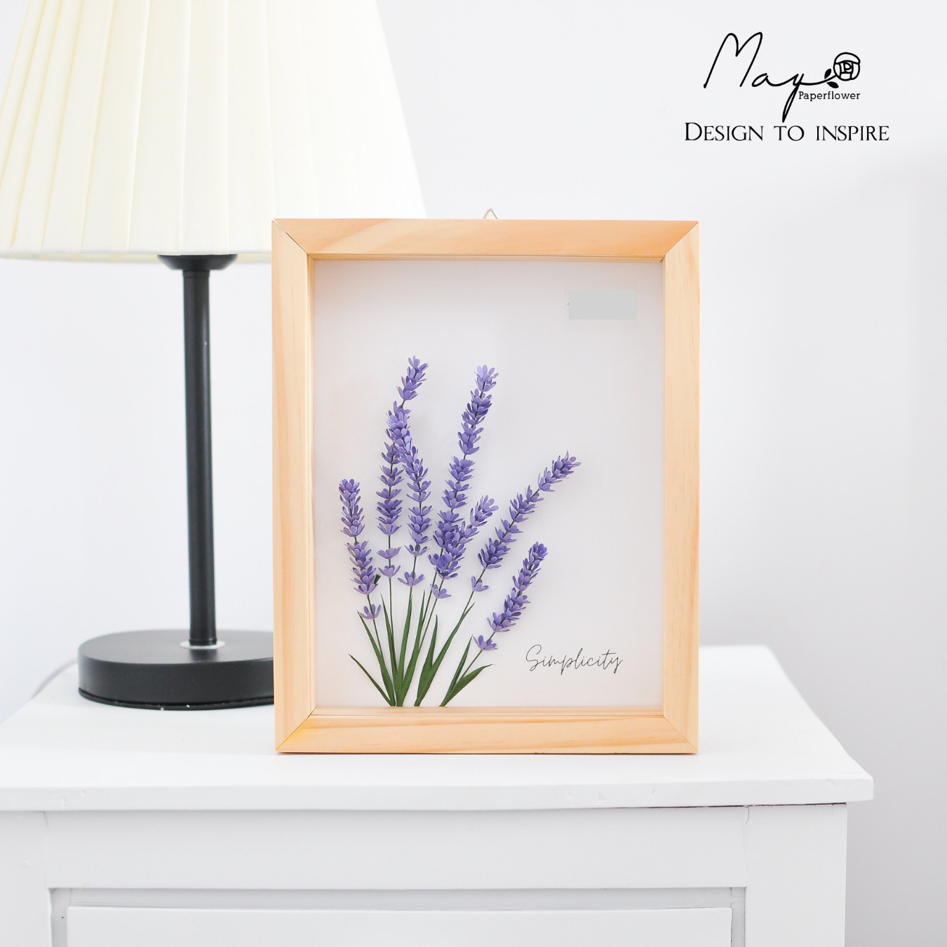 Tranh Hoa Giấy Handmade Trang Trí - Hoa Lavender MAYPAPERFLOWER Khung Tranh Gỗ Size 20x25cm