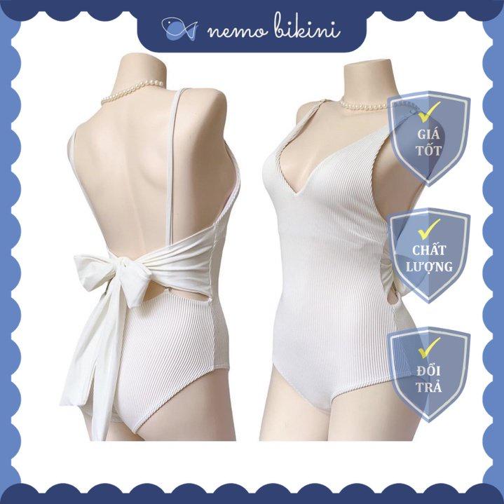 Bikini, đồ bơi nữ 1 mảnh liền thân tôn dáng trắng nơ lưng Nemo Bikini - B55 - Trắng
