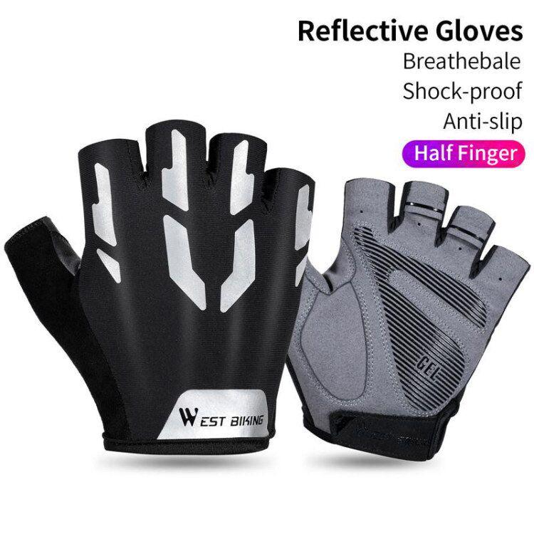WEST BIKING Găng Tay Thể Thao Mùa Hè Phản Quang Ngón Găng Tay Xe Đạp Chống Sốc Nam Nữ Tập Gym Thể Hình MTB Road Găng Tay Xe Đạp Color: Full Finger Size: XXL