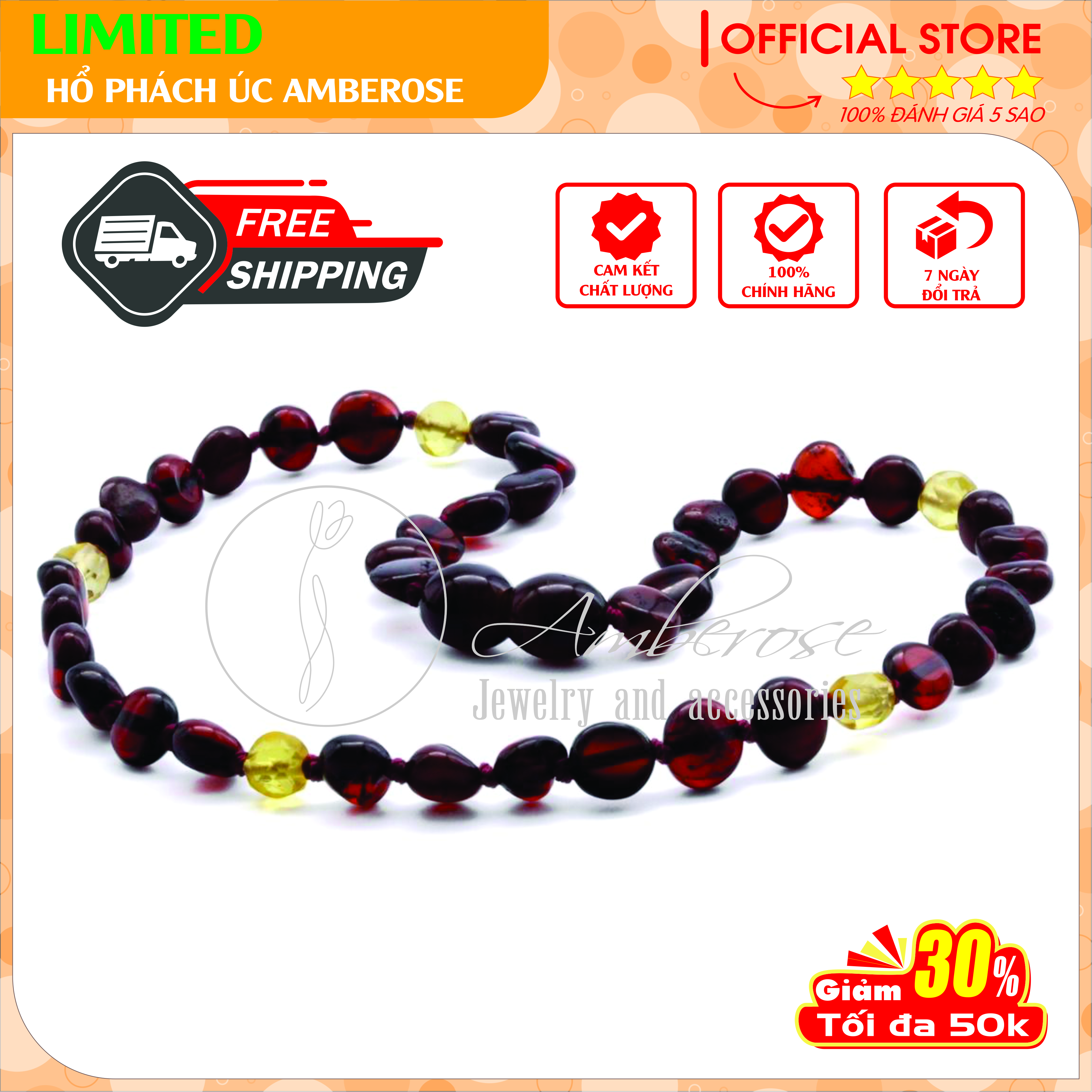 Vòng Cổ Hổ Phách Amber Úc Cho Bé 0 - 10 tuổi VCABLMT15