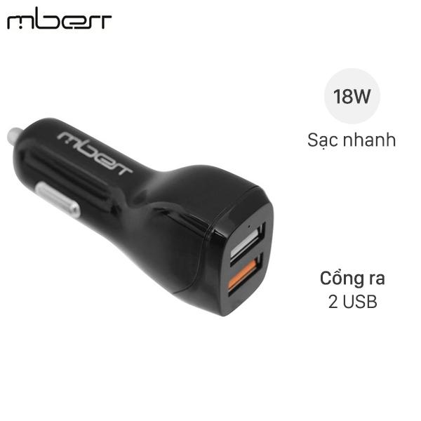 Sạc xe hơi 2 cổng USB Qualcomm 18W Mbest DC33N00 Đen - Hàng Chính Hãng