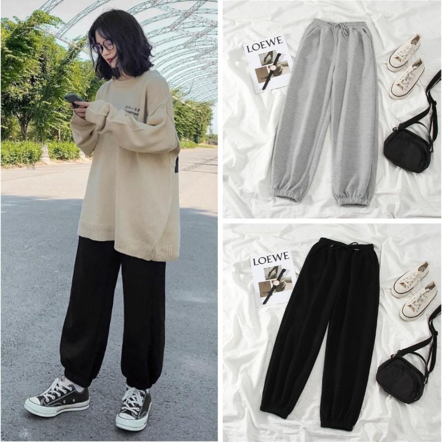 Quần nỉ Jogger Unisex - Quần Jogger ống rộng thun trơn cạp chun dáng rộng, mặc ở nhà -đi ngủ-đi chơi-đi học