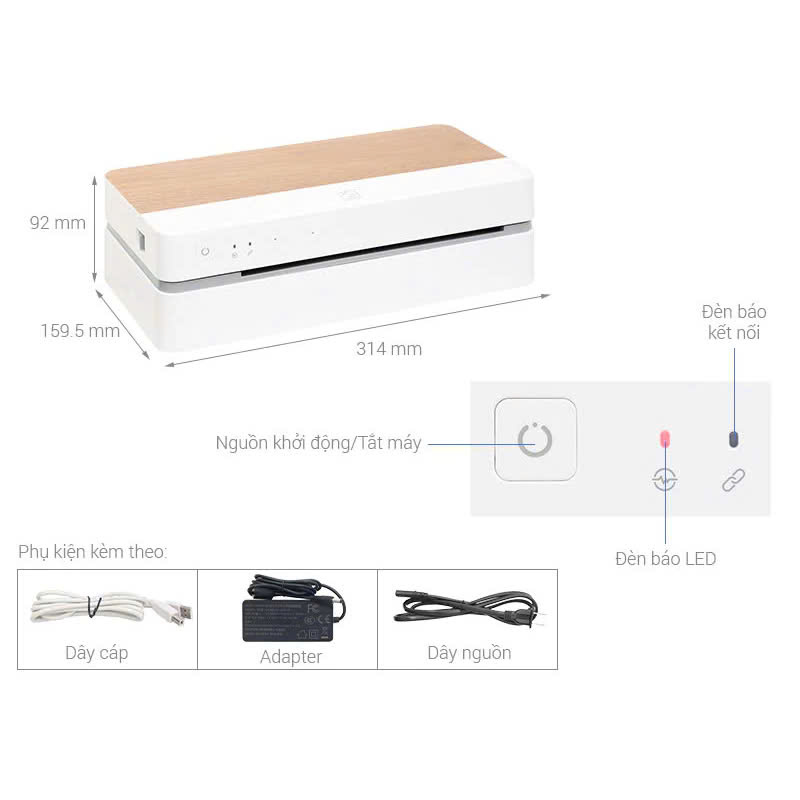 Máy in A4 NHỎ GỌN HPRT FT800 - In chuyển nhiệt, không cần mực kết nối Bluetooth/WiFi - Hàng chính hãng