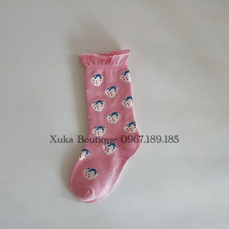 Set 3 Đôi Tất Cao Cổ AiDuMini Cao Cấp Cho Bé Từ 1 - 12 tuổi. Tất Vớ Trẻ Em Hoa Quả Cực Xinh Bé Gái