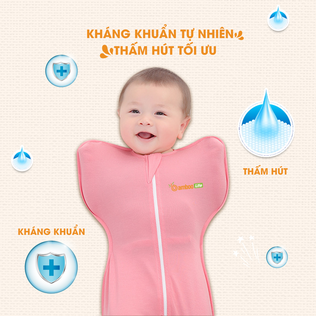 Nhộng chũn Quấn chũn sợi tre Bamboo Life BL069 hàng chính hãng cho bé Túi ngủ cho bé giúp bé ngủ sâu chống giật mình 