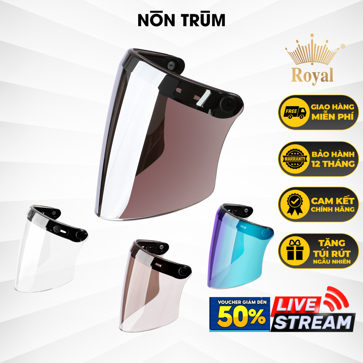 Kính Thẳng Royal Dành Cho Mũ Bảo Hiểm