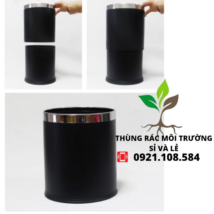 THÙNG RÁC VĂN PHÒNG 2 LỚP MÀU ĐEN