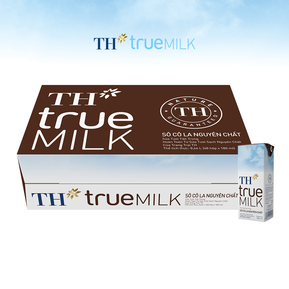 Thùng 48 hộp sữa tươi tiệt trùng sôcôla nguyên chất TH True Milk 180ml