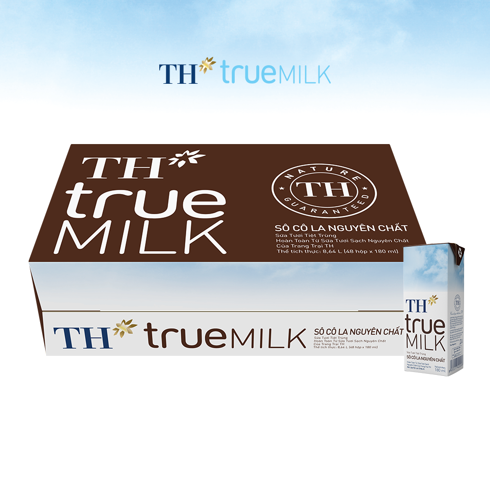 Thùng 48 hộp sữa tươi tiệt trùng sôcôla nguyên chất TH True Milk 180ml (180ml x 48)