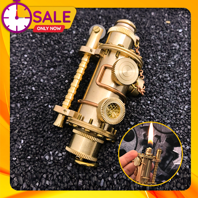 Vỏ Hột Quẹt Bật Lửa Xăng Đá Đồng Khối TC07 Thiết Kế Độc Lạ Màu Vàng - Dùng Xăng Bấc Đá Cao Cấp