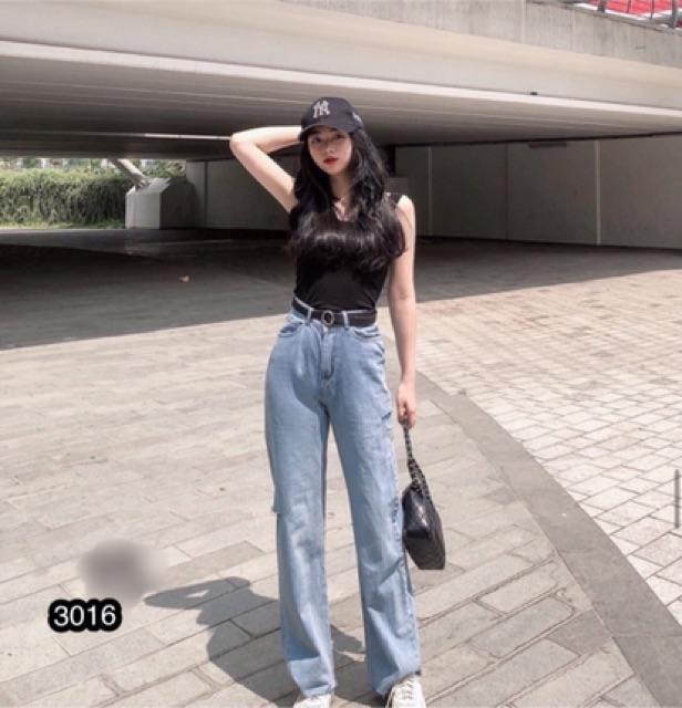 QUẦN JEAN ỐNG RỘNG XANH RÁCHmã 3016
