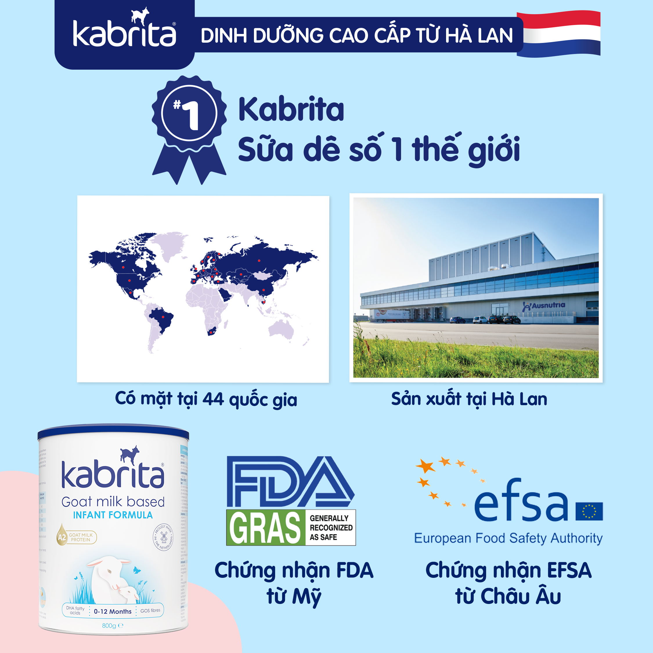 [TẶNG TÚI BỈM] COMBO 3 Sữa dê Kabrita số 1 cho trẻ- Lon 800g