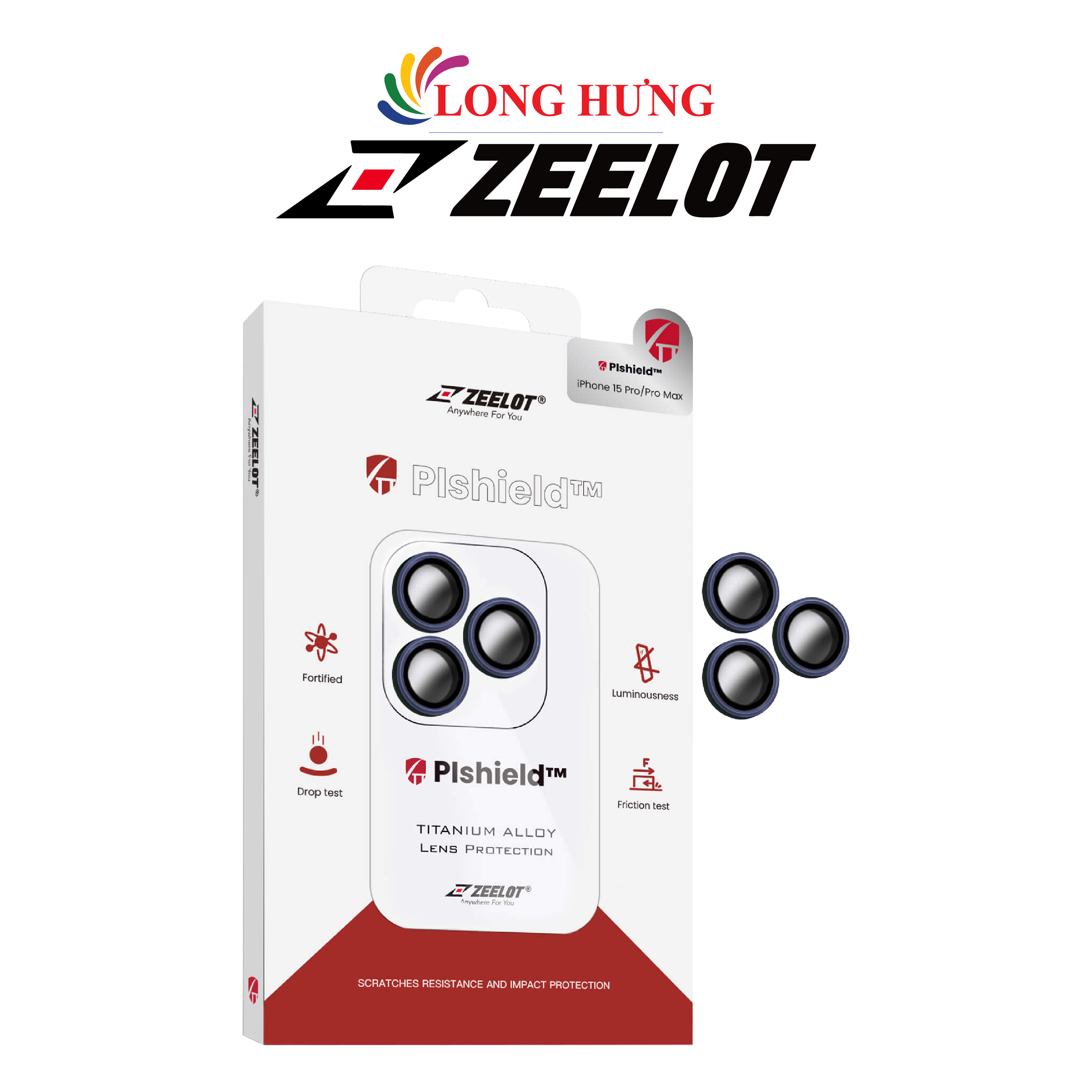 Dán Camera cường lực viền màu chống va đập Zeelot PIshield dành cho iPhone 15 Pro/15 Pro Max - Hàng chính hãng