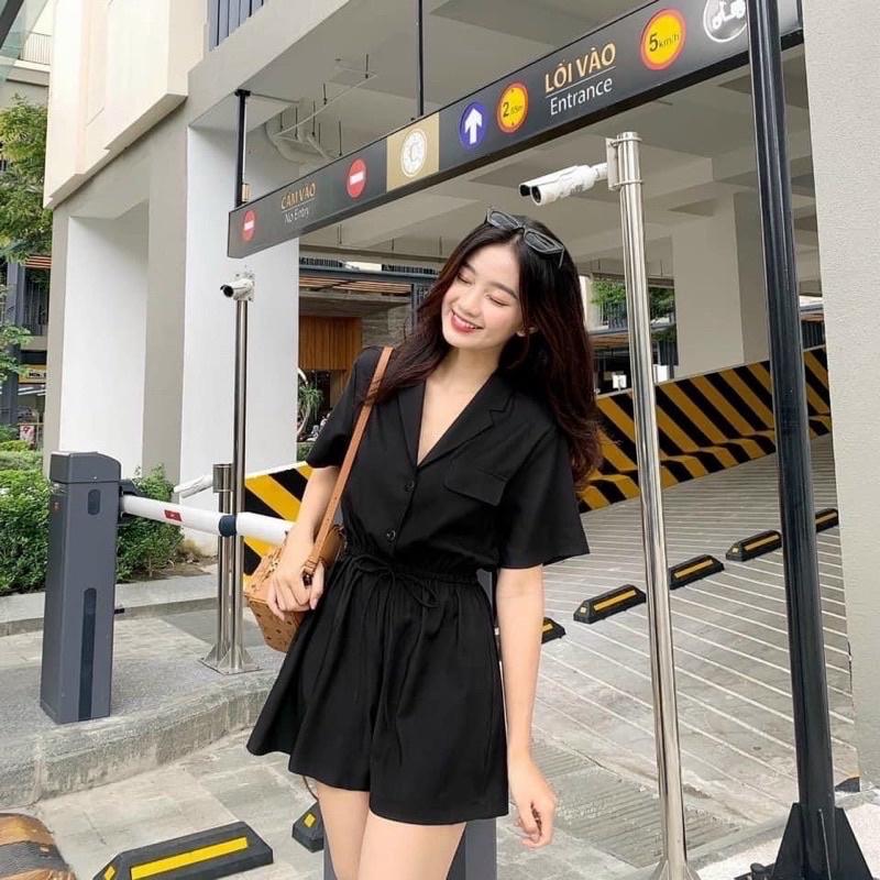 Jumpsuit đen thun eo