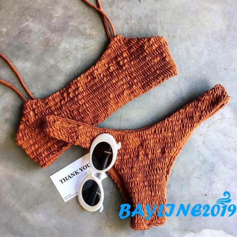 Bộ bikini 2 mảnh màu trơn kiểu dáng thời trang cho nữ