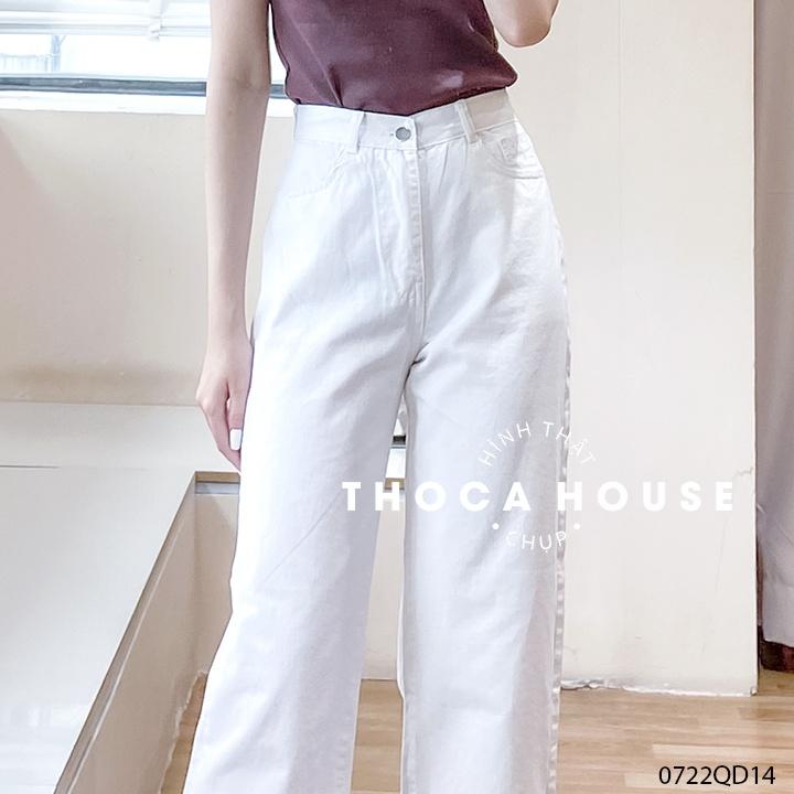 Quần jeans ống rộng lai trơn trắng thời trang 3009 THOCA HOUSE tôn dáng cao cực xinh, dễ phối đồ