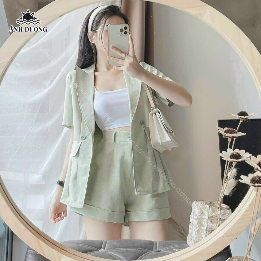 Set 3 món áo 2 dây quần đùi và áo vest nữ 2021 Ánh Dương Clothing M138 vải cotton lạnh co giãn vừa phải, thấm hút mồ hôi, thích hợp đi chơi hẹn hò (không có mút)