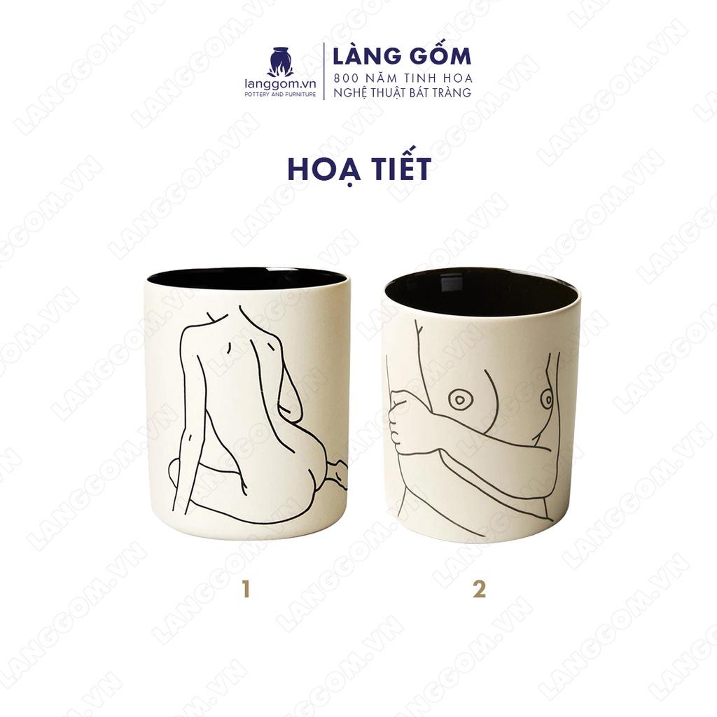 Bình hoa, lọ hoa Gốm sứ Bát Tràng cao cấp Men mát họa tiết vẽ cô gái dùng làm quà tặng, trang trí - Làng Gốm Bát Tràng