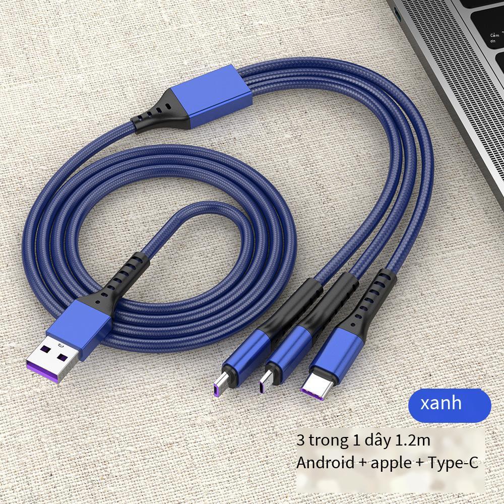 Desnai đặc biệt cáp sạc ba trong một ba dây USB Android đầu cáp dữ liệu một kéo ba hợp kim kẽm cáp sạc nhanh typec