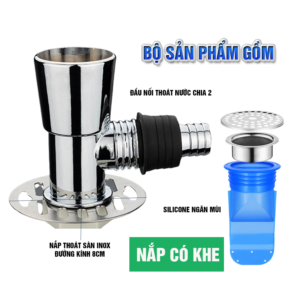 Bộ thoát nước máy giặt, nước thải, chống mùi hôi, ngăn côn trùng lắp thoát sàn, chia 2 khe đứng ngang, Minh House