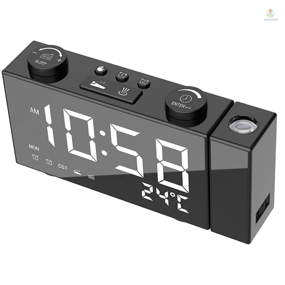 Đồng hồ báo thức kỹ thuật số nancy12507-6 Inch FM điều chỉnh 4 độ sáng 3 lần có màn hình hiển thị nhiệt độ và đèn LED xoay 180 độ