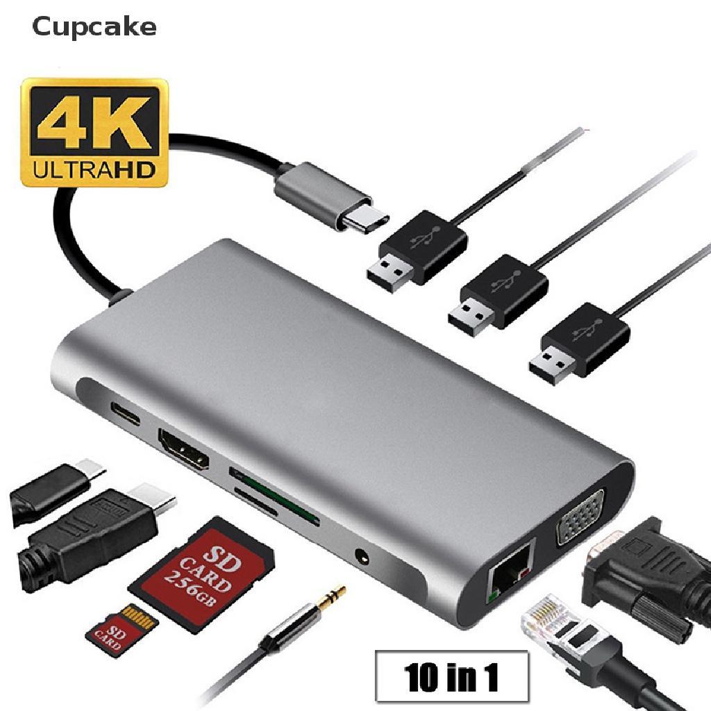 Bộ Hub Chuyển Đổi 10 Trong 1 USB-C Sang USB 3.0 Hub 4K HDMI RJ45 Ethernet VGA SD TF OTG