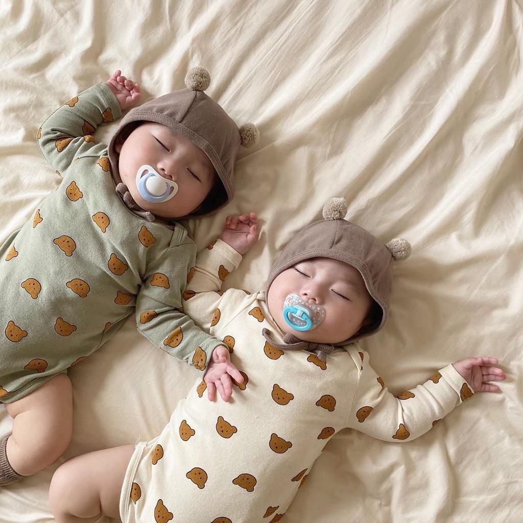 Bộ Dài Tay Cotton Họa Tiết Gấu Cho Bé