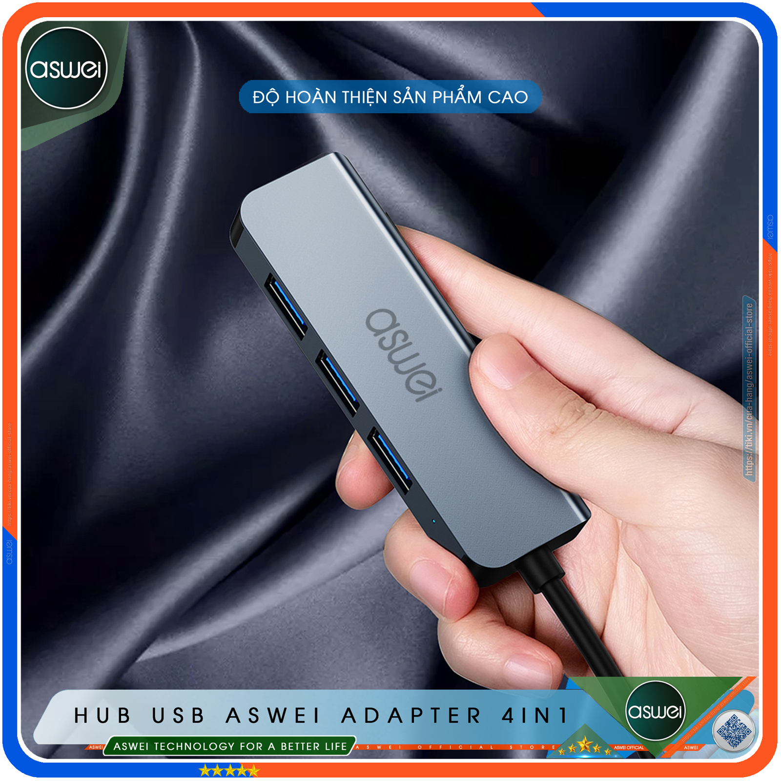 Hub Chuyển Đổi USB Type C ASWEI 4 in 1 To USB 3.0 - Hàng Chính Hãng