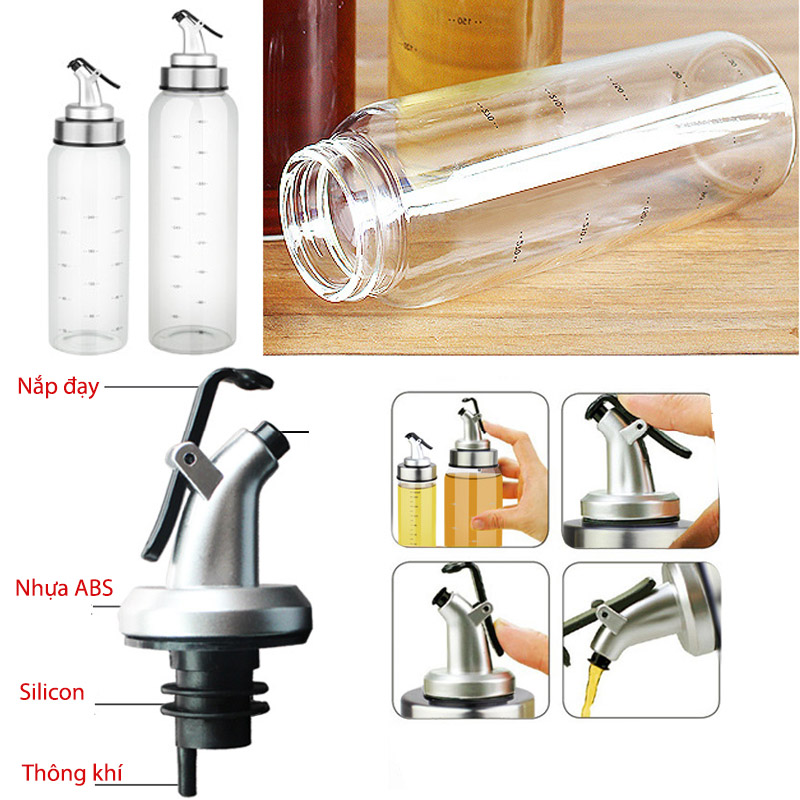 Bình đựng nước mắm, dấm, dầu ăn và gia vị khác 180-300-500ml bằng thủy tinh