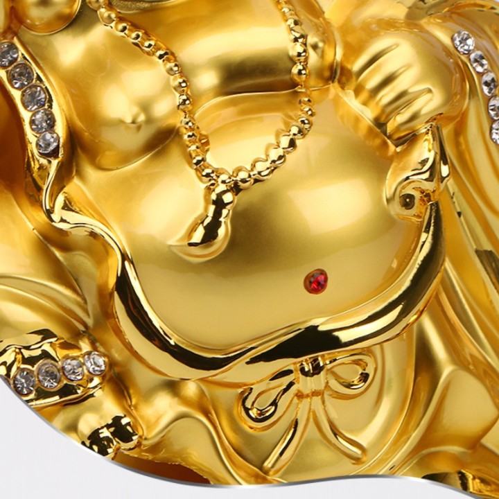 Tượng Phật Di Lặc kéo bao tiền vàng trang trí nhà cửa, taplo ô tô phong thủy - 2 loại: đồng hồ và viên ngọc đỏ