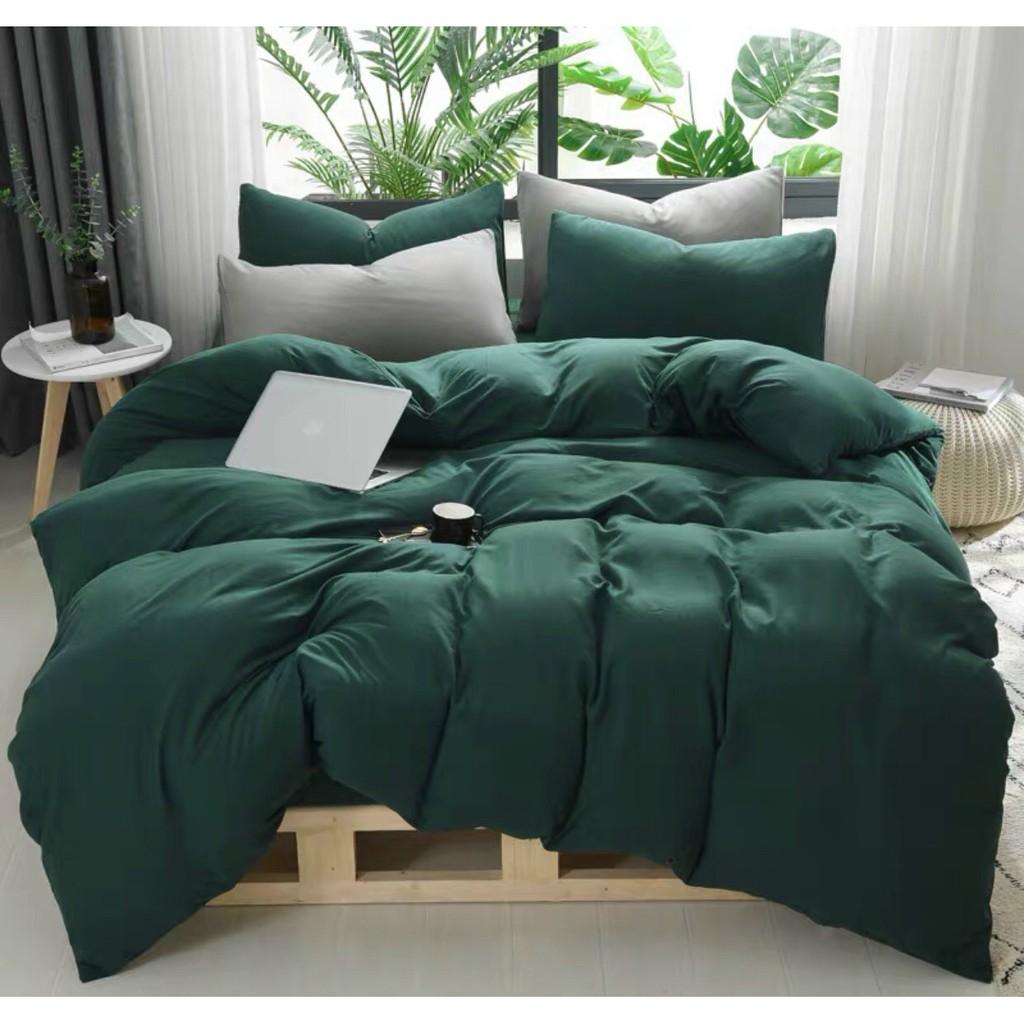 Bộ Chăn Ga Gối Đũi Cotton 1 Màu Siêu Thoáng Mát Màu XANH RÊU