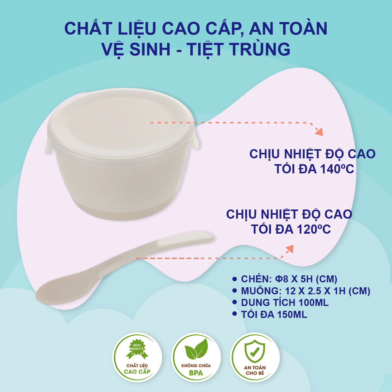 Bộ chén muỗng ăn dặm RICHELL TLI gồm 2 chén có nắp và 2 muỗng mềm | Baby