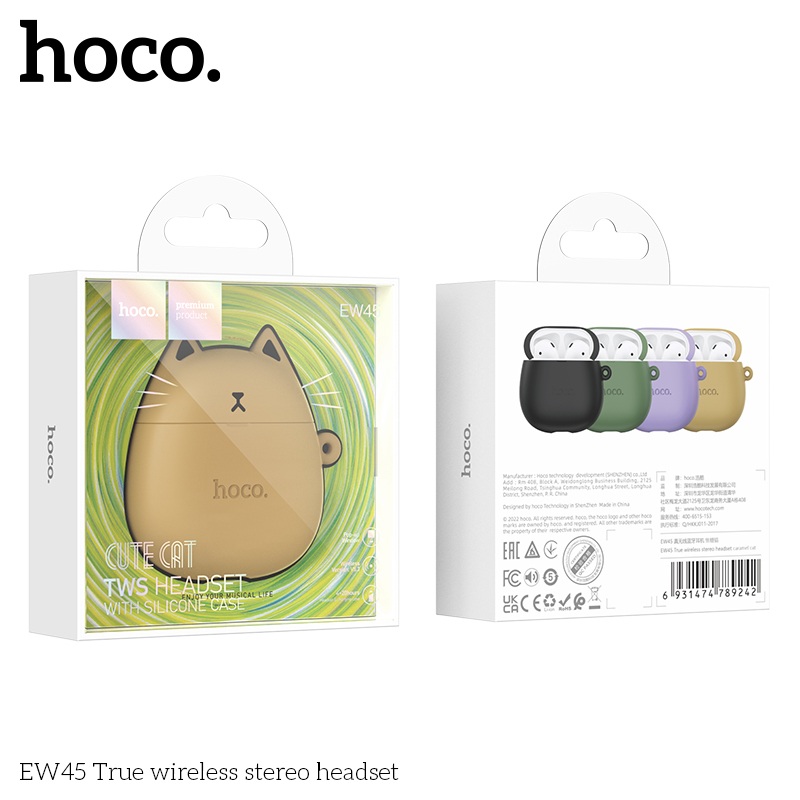 Tai Nghe Bluetooth Ho,co EW45 TWS 5.3, Có Mic Đàm Thoại, Nghe Nhạc 4H, Kèm Case Tai Mèo Cute - Hàng chính hãng