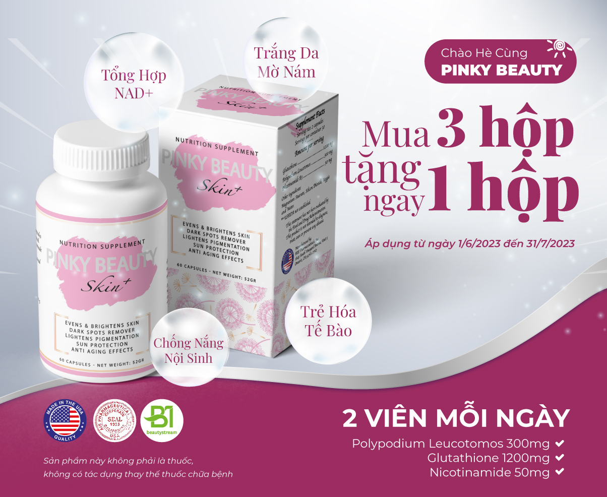 VIÊN UỐNG CHỐNG NẮNG - TRẮNG DA - MỜ NÁM PINKY BEAUTY + SKIN