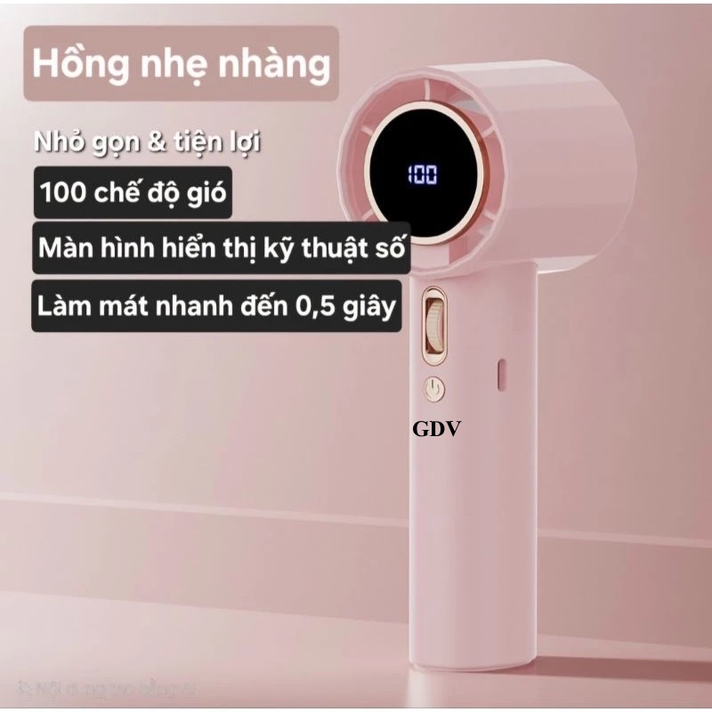 Quạt Cầm Tay Mini GDV GS5 Turbo 100 Cấp Gió, Màn Hình LED - Màu Ngẫu Nhiên - Hàng Chính Hãng