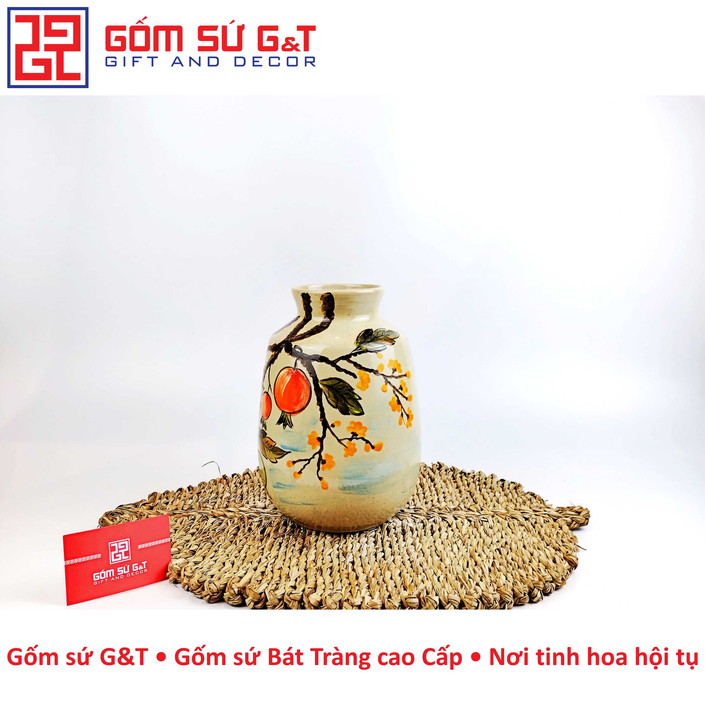 Lọ hoa dáng vai vuông vẽ lưu kê Gốm Sứ G&amp;T